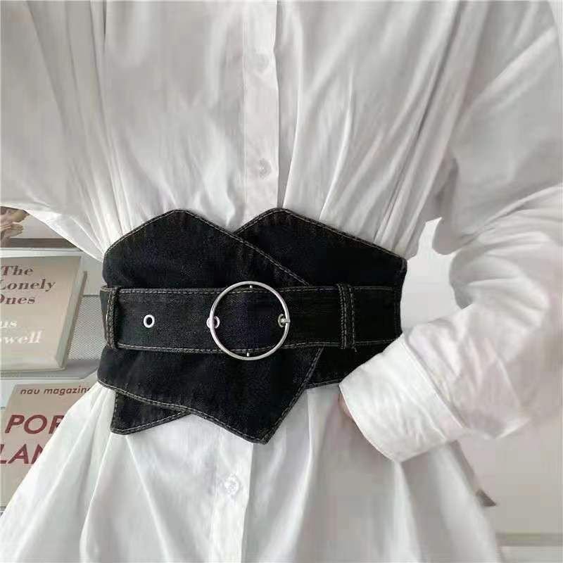 Women Fashion Casual Belted Denim Waist Seal