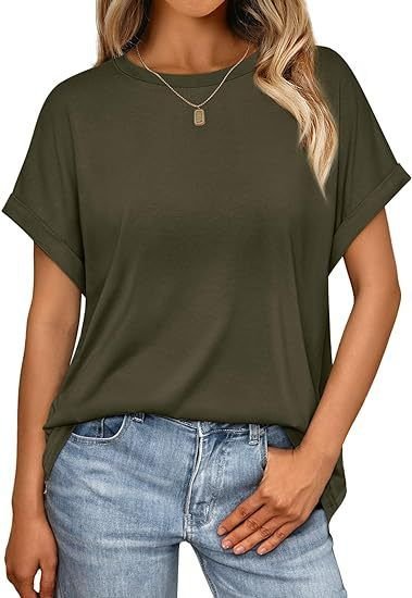 Summer Women Casual Solid Color Round Neck Short Sleeve Blank T-Shirt