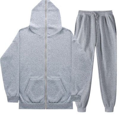 Men Autumn Winter Casual Sports Commuter Full Zipper Solid Color Long Sleeve Hoodies Trousers Sets