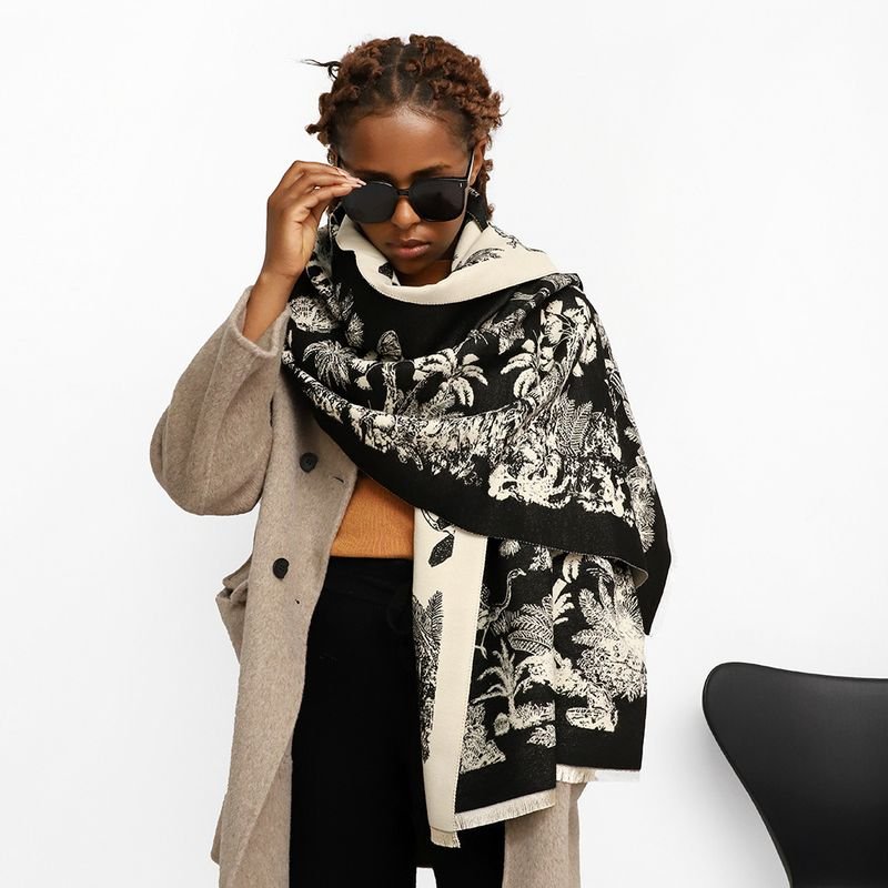 Autumn Winter Women Fashion Thickened Cashmere Jacquard Scarf