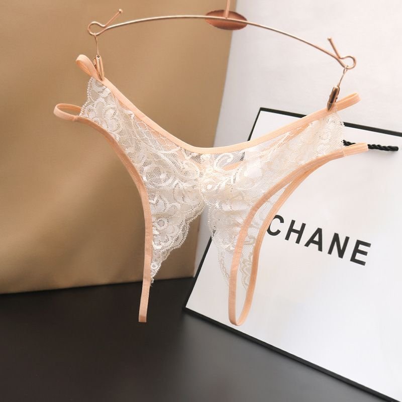 Women Sexy Solid Color Lace Perspective Thong