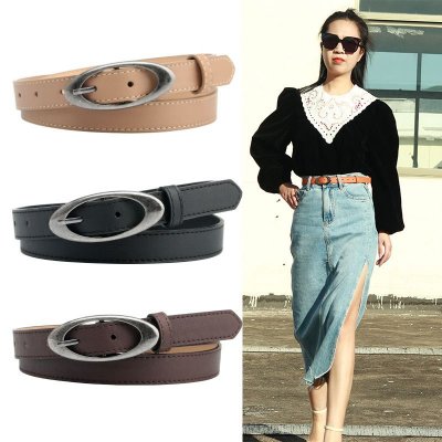 Women Simple Creative Oval Alloy Buckle Belt