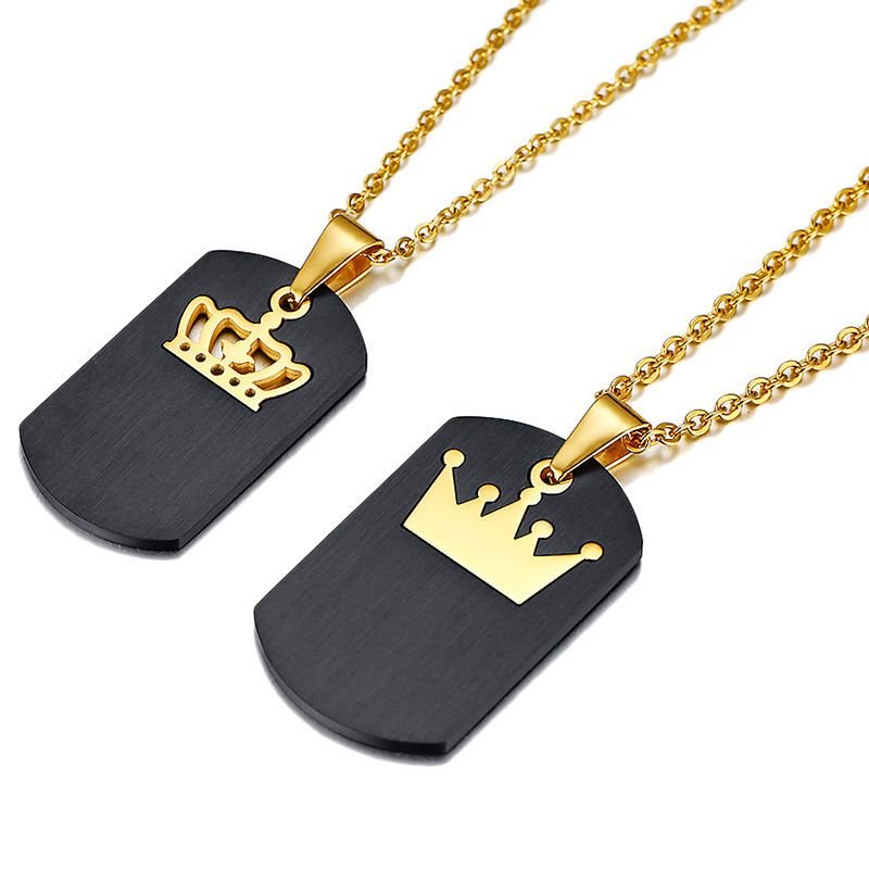 Simple Fashion Stainless Steel Black Gold Crown Couple Pendant Necklace