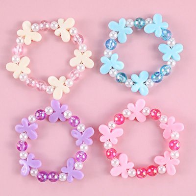 Kids Flower Butterfly Acrylic Princess Series Pink Bracelet Jewelry