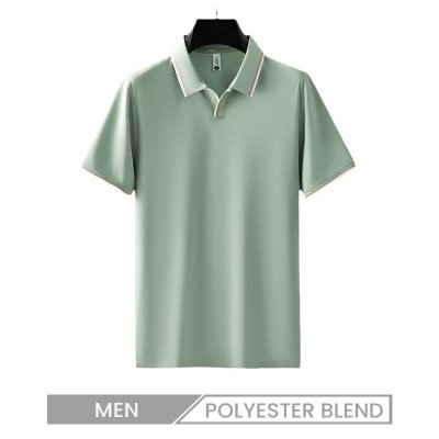 Men Summer High-End Silk Blended Short-Sleeved V Neck Polo Shirt Custom