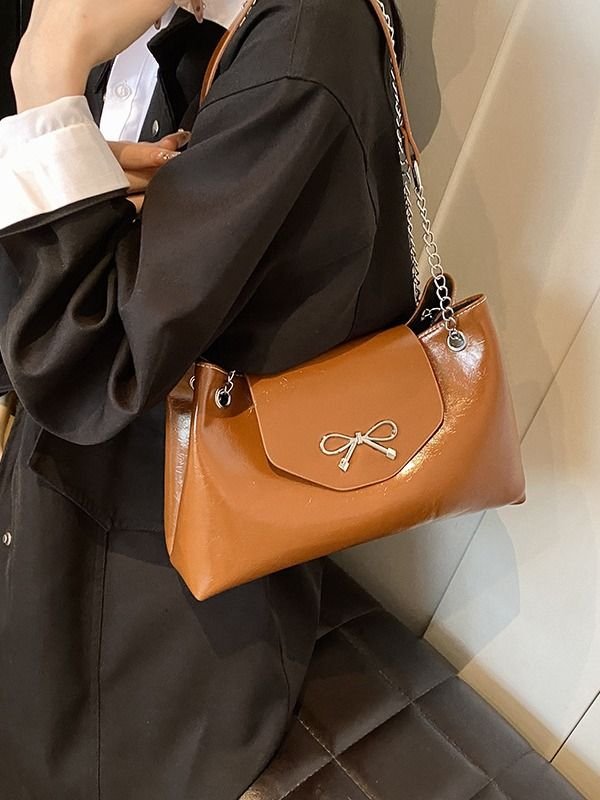 Women Elegant Solid Color Bow Shoulder Bag
