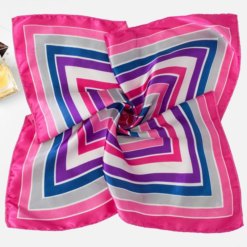 Women Simple Fashion Stripe Printed Square Silk Scarf