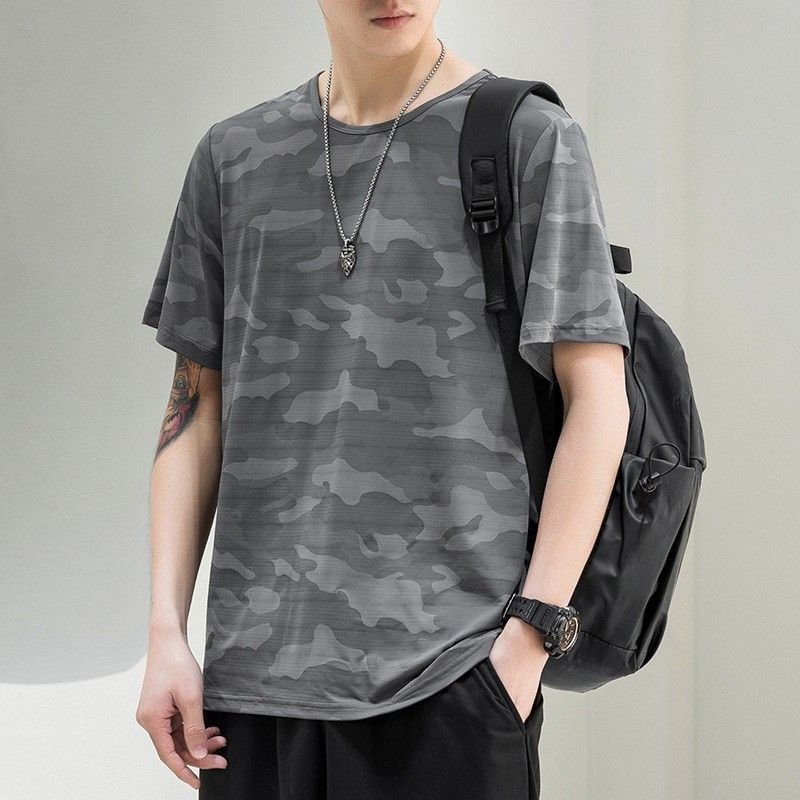 Men Fashion Casual Camouflage Print Plus Size Loose Short Sleeve Round Neck T-Shirt