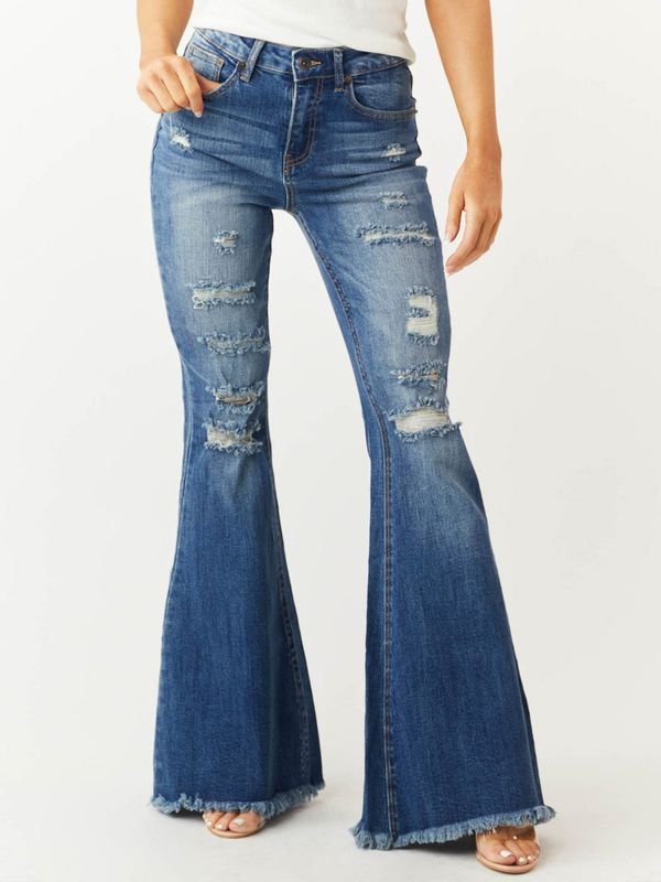 Women Fashion Slim-Fit Stretch Ripped Flared Jeans