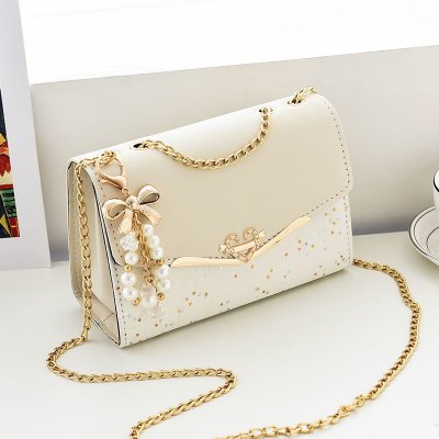 Women Cute Style Sequins Imitation Pearl Decoration Crossbody Bag