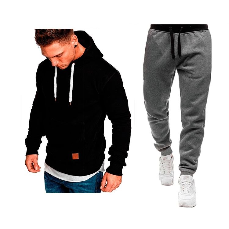 Men Casual Sports Basic Plus Size Long Sleeve Hoodies Trousers Sets