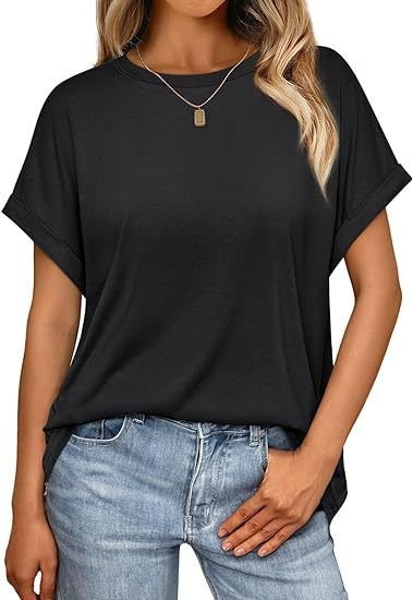 Summer Women Casual Solid Color Round Neck Short Sleeve Blank T-Shirt