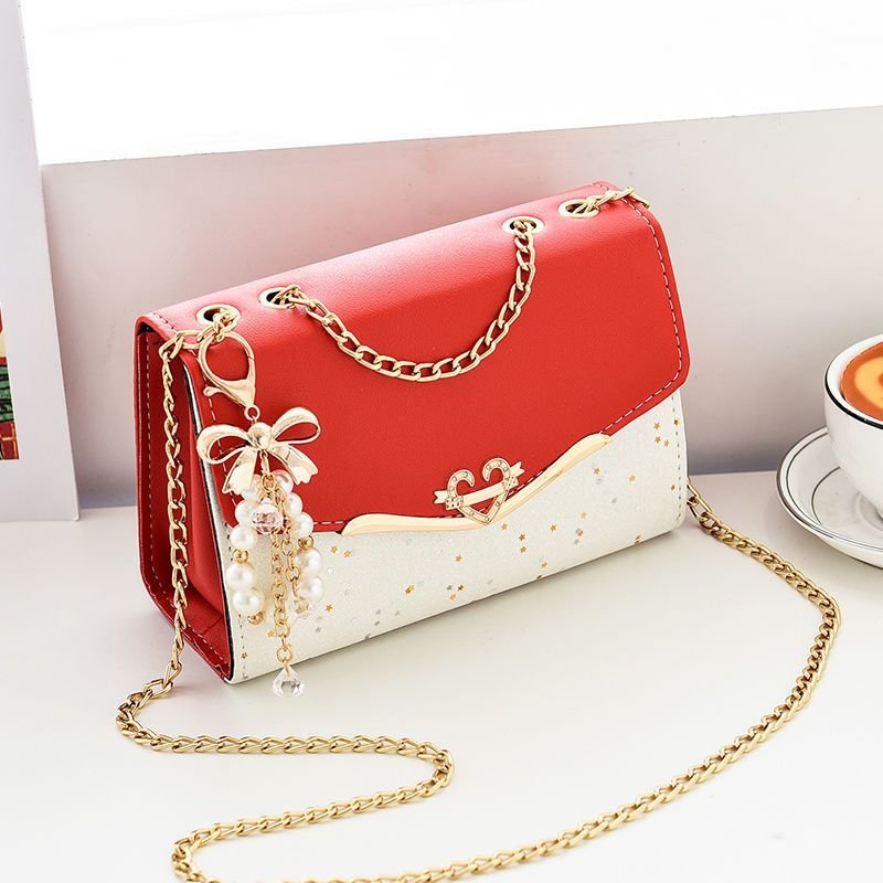 Women Cute Style Sequins Imitation Pearl Decoration Crossbody Bag