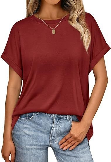 Summer Women Casual Solid Color Round Neck Short Sleeve Blank T-Shirt