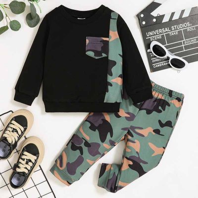 Kids Baby Boys Fashion Casual Camouflage Print Long Sleeved Sweatshirts Pants Sets