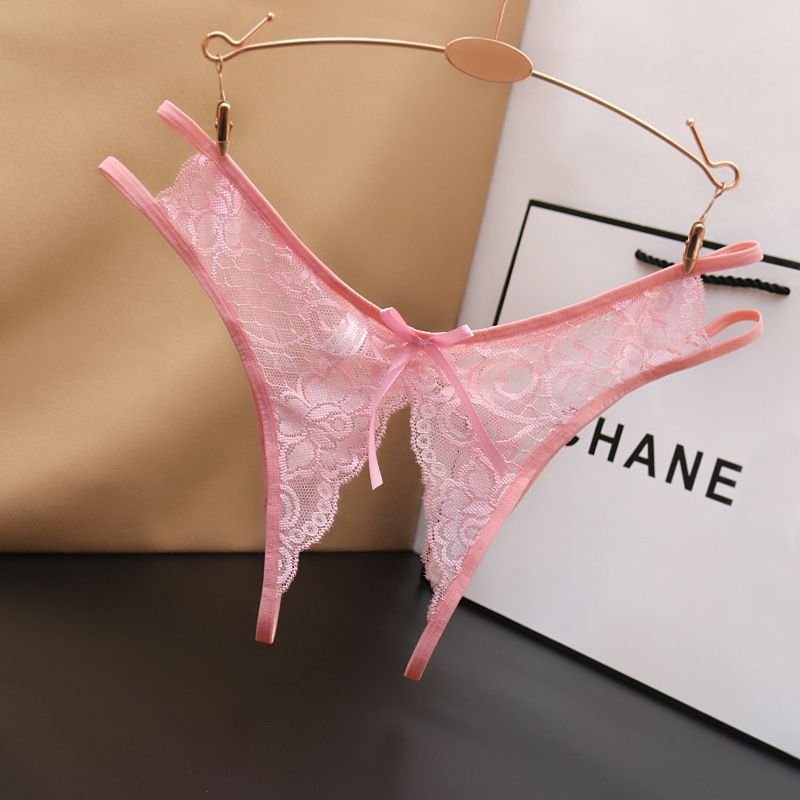 Women Sexy Solid Color Lace Perspective Thong