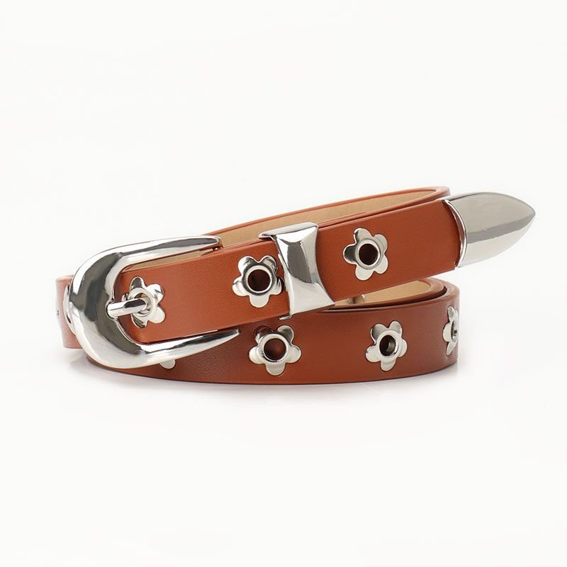 Women Simple Punk Floral Hole Belt