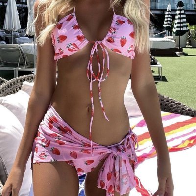 Women Cute Summer Strawberry Print Sweet Sexy Vacation Swimsuit