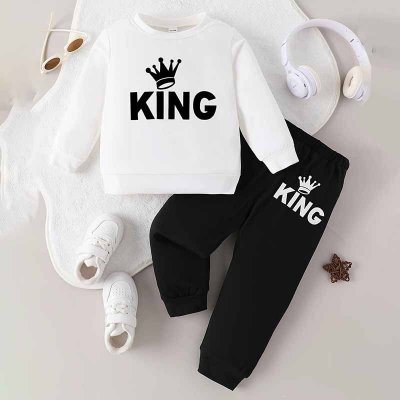 Kids Baby Boys Casual Cute Alphabet Print Long Sleeve Sweatshirts Trousers Sets