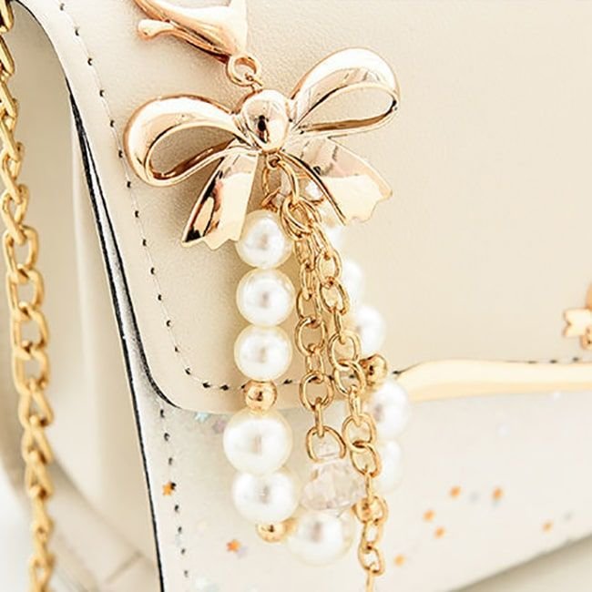 Women Cute Style Sequins Imitation Pearl Decoration Crossbody Bag