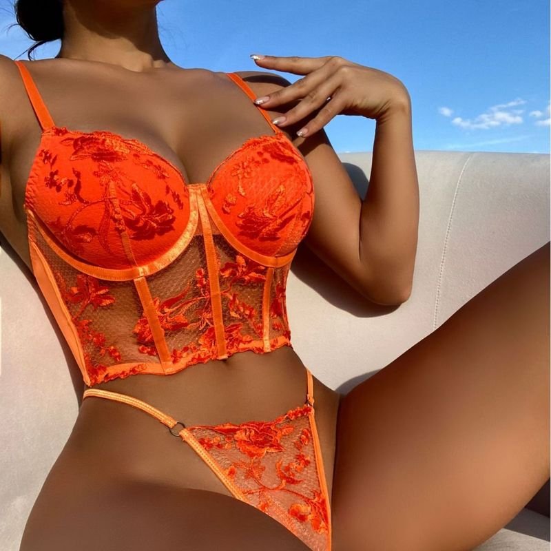 Summer Women Fashion Sexy Lace Perspective Floral Sexy Lingerie Set