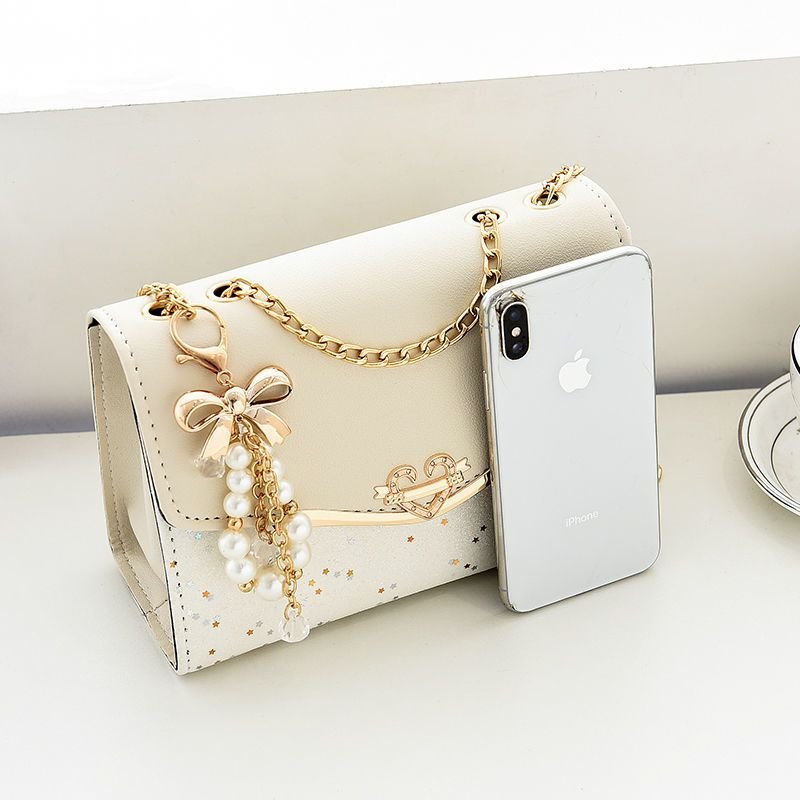 Women Cute Style Sequins Imitation Pearl Decoration Crossbody Bag