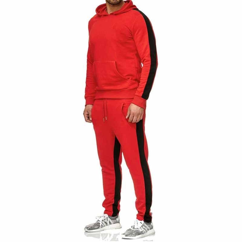Men Autumn Fashion Leisure Sports Color Matching Long Sleeve Hoodies Trousers Sets