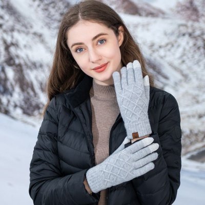 Autumn And Winter Women Fashion Pineapple Flower Single-Layer Five-Finger Warm Touch Screen Gloves