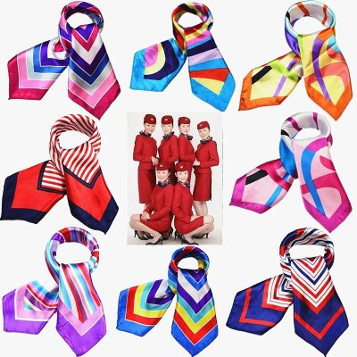 Women Simple Fashion Stripe Printed Square Silk Scarf