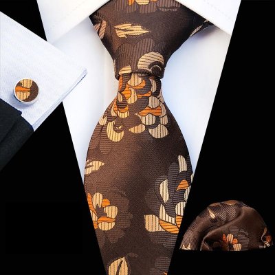 Men Vintage Paisley Flower Printed Tie Pocket Square And Cufflinks Set