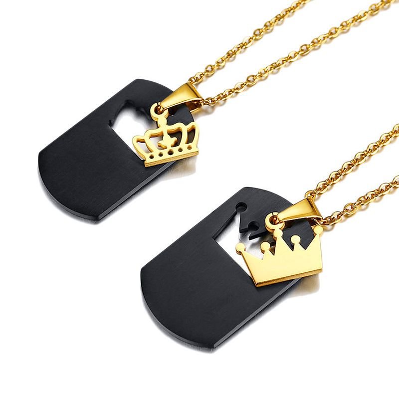 Simple Fashion Stainless Steel Black Gold Crown Couple Pendant Necklace