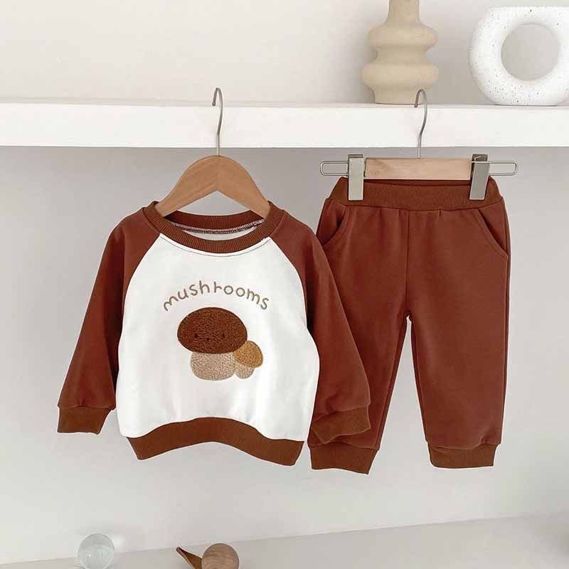 Kids Baby Boys Girls Casual Cute Cartoon Color Matching Long Sleeve Sweatshirts Trousers Sets