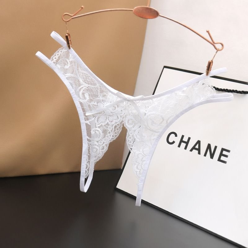 Women Sexy Solid Color Lace Perspective Thong