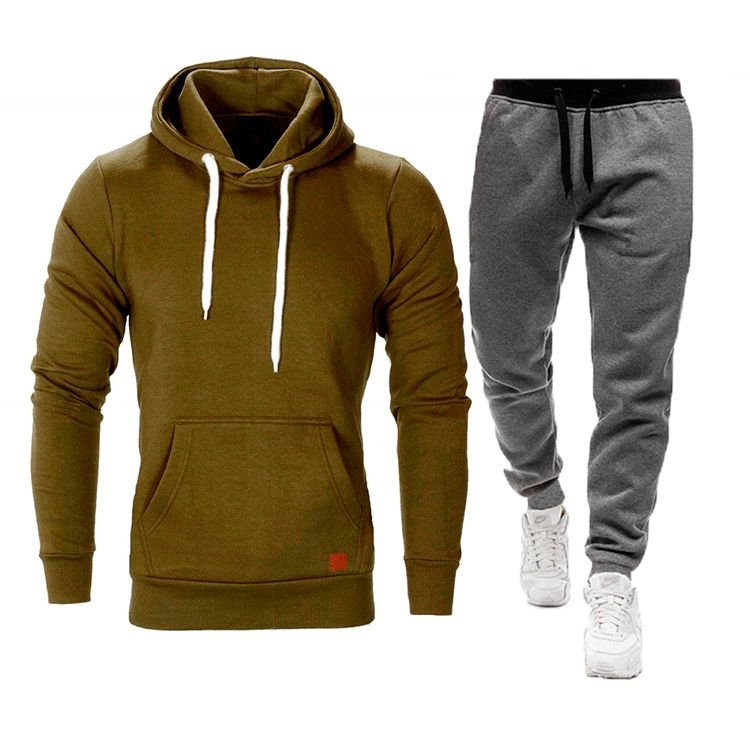 Men Casual Sports Basic Plus Size Long Sleeve Hoodies Trousers Sets