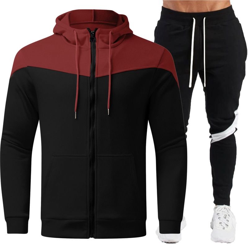 Men Casual Sports Commuter Color Matching Long Sleeve Hoodies Trousers Sets