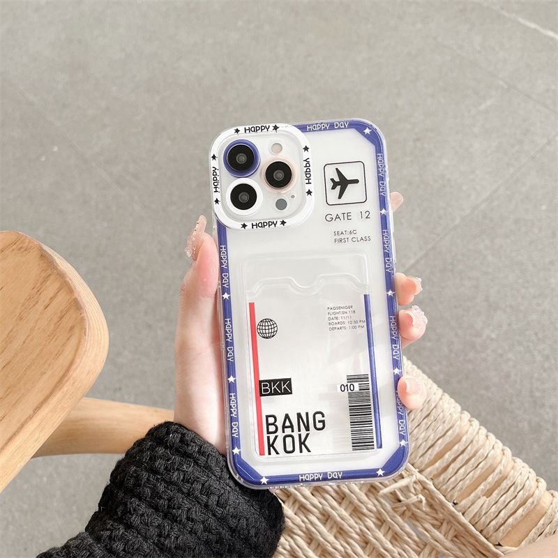 Women Fashionable Simple Transparent Boarding Card Case Apple Mobile Phone Case